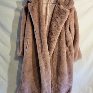 Womans faux fur ankle length coat mauve